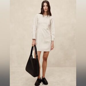 Banana Republic Contoured Denim Mini Dress 100% Cotton Fall Beige Long Sleeve